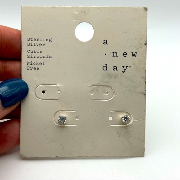 A New Day Classic Sterling Silver 925 Cubic Zirconia Stud Earrings Nickel Free - Picture 1 of 4
